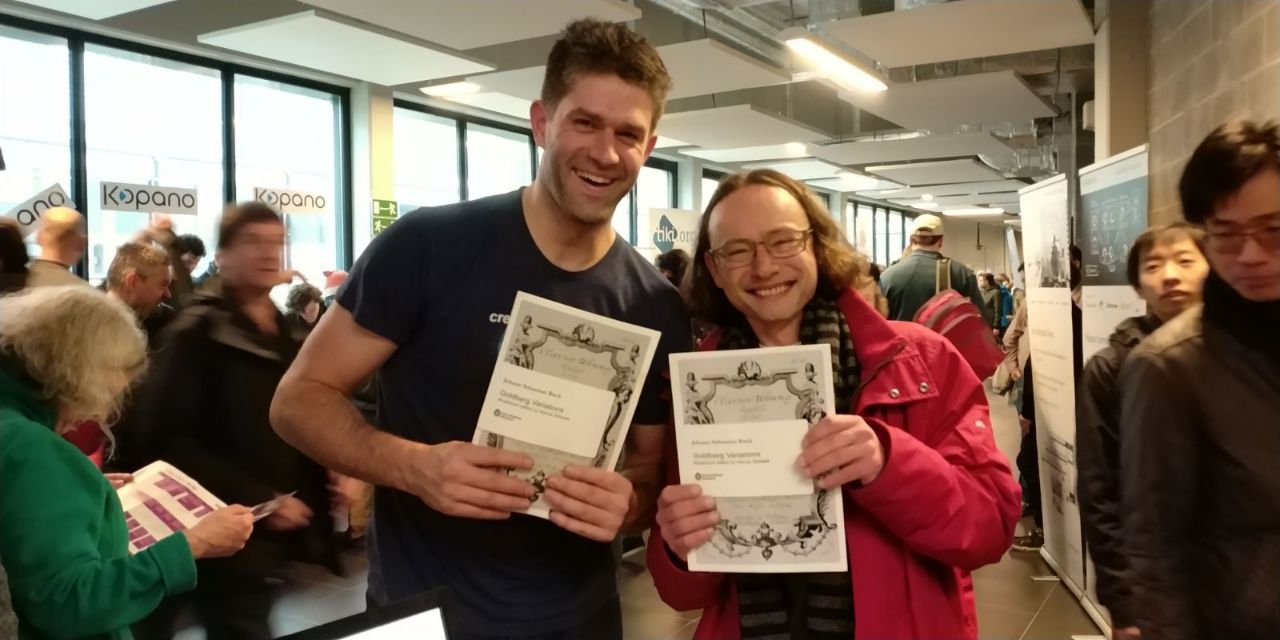 MuseScore CEO, Thomas Bonte, and avid supporter Hans de Raad, with their Open Goldberg Variations scores.